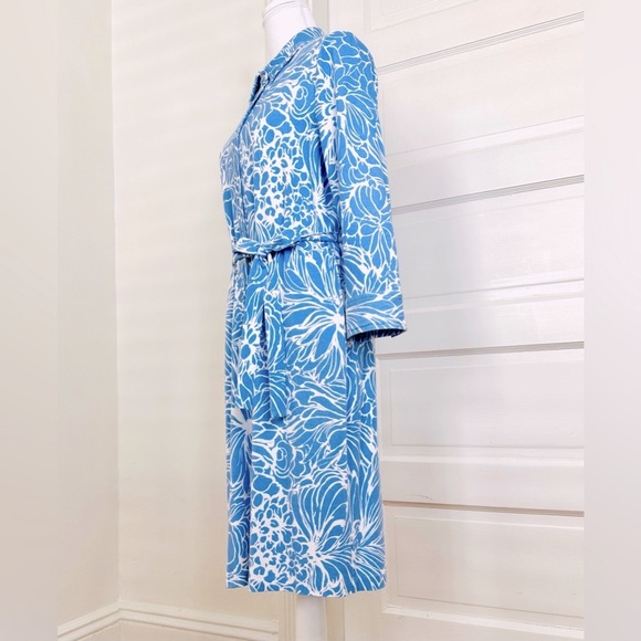 Talbots Blue and White Floral Stretch Shirtdress, Size Large - Picture 4 of 13